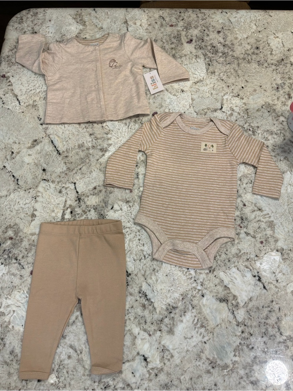 Bliss Beige & Cream Striped 3-Piece Baby Bodysuit Set